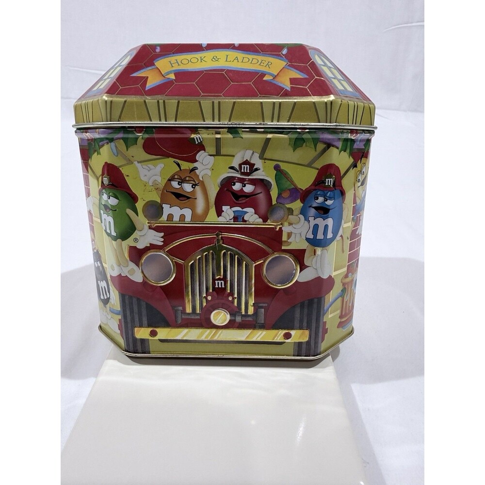 M&M Tin Vintage 1997 Hook Ladder Fireman Engine Christmas Village House M M Mm